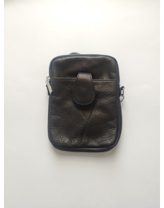 Small black leather bag with shoulder strap